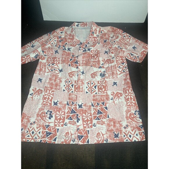 Columbia PFG Hawaiian Button Up Shirt‎ Large Blue Orange Island Vented Fish Mens - Picture 1 of 5